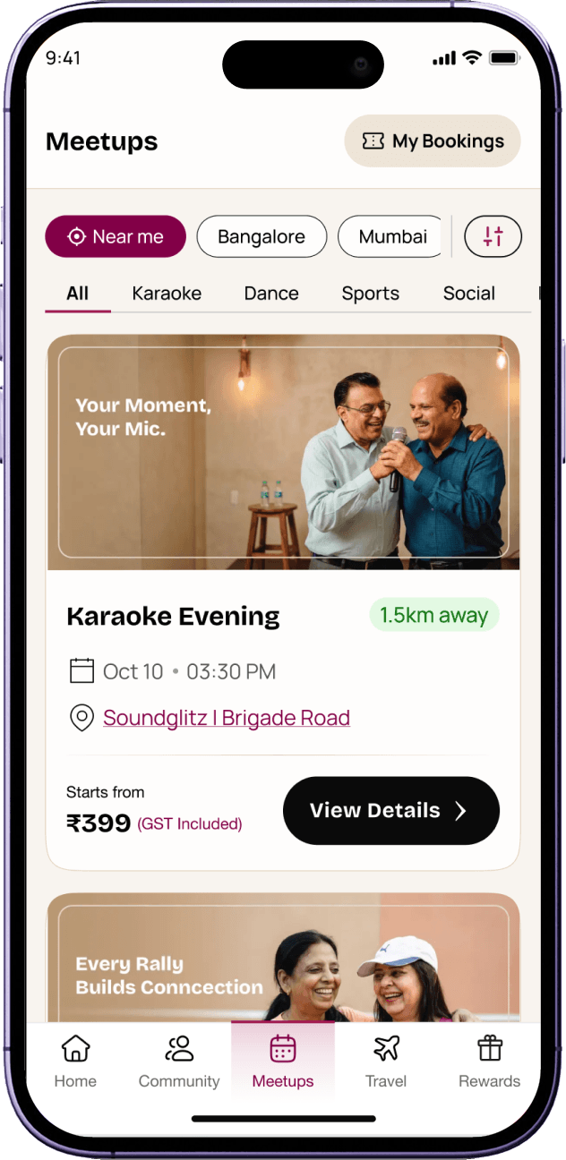 Marzi app showing nearby meetups